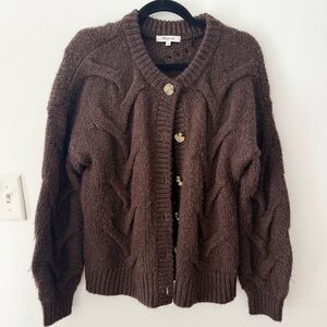 Madewell Wool-blend Cable-Knit Button Cardigan in Chocolate Brown